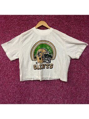 New Orleans Saints Game Time Retro Helmet Logo Graphic Crop Tee  XL